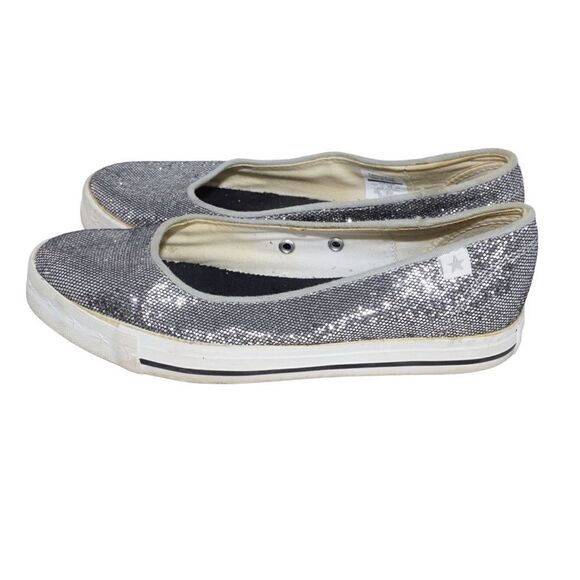 Converse All Star Silver Glittery Flats, Size 7 - Picture 9 of 10